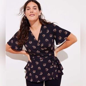 LOFT Floral Wrap Blouse in Black - Size XSP